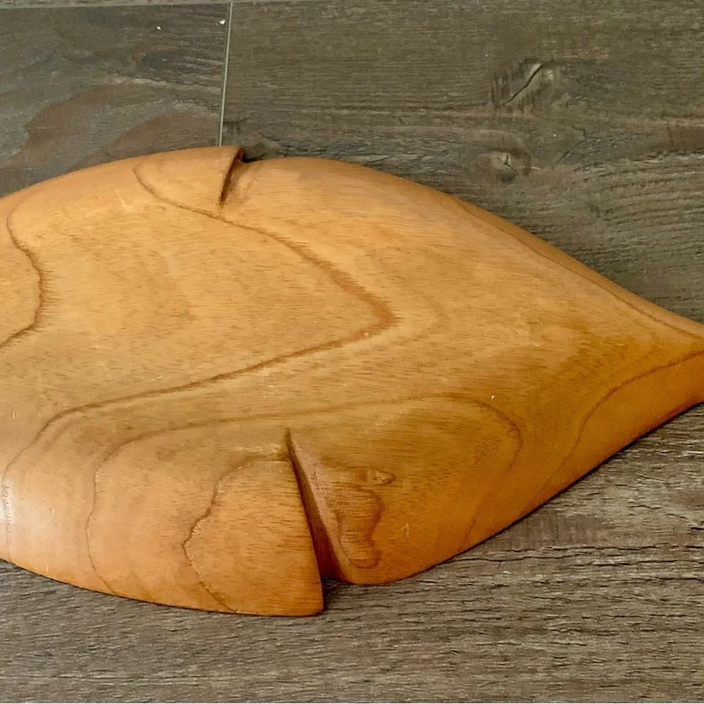 Fish Shaped Hand Carved Wood Chip & Dip Serving Platter Made in Haiti 21”x10”